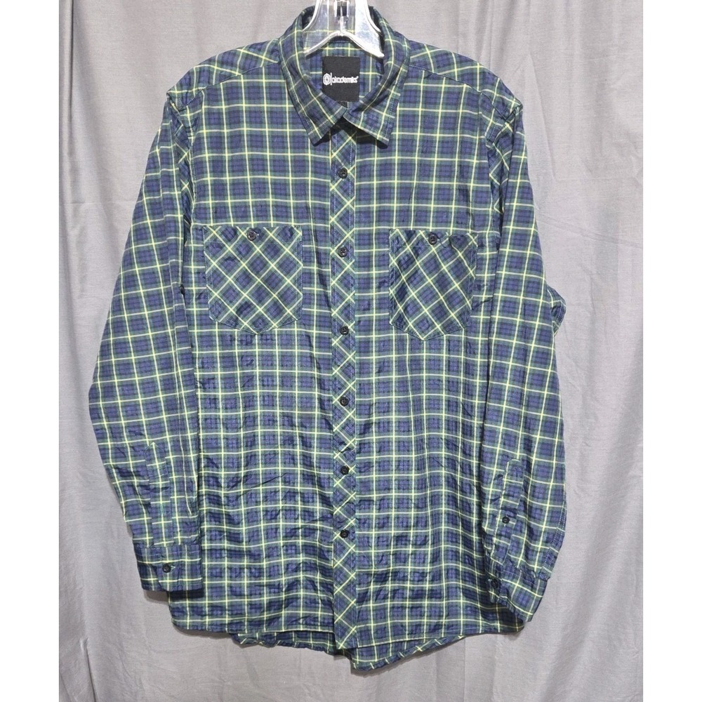 Akademiks Y2K‎ /2000s L Hip Hop Streetwear Plaid Button Up Roll Cuffs Green/Blue